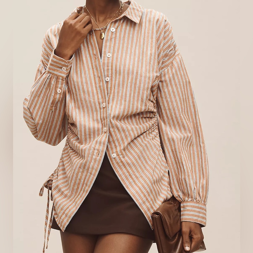 Pilcro Reworked Ruched Buttondown Shirt